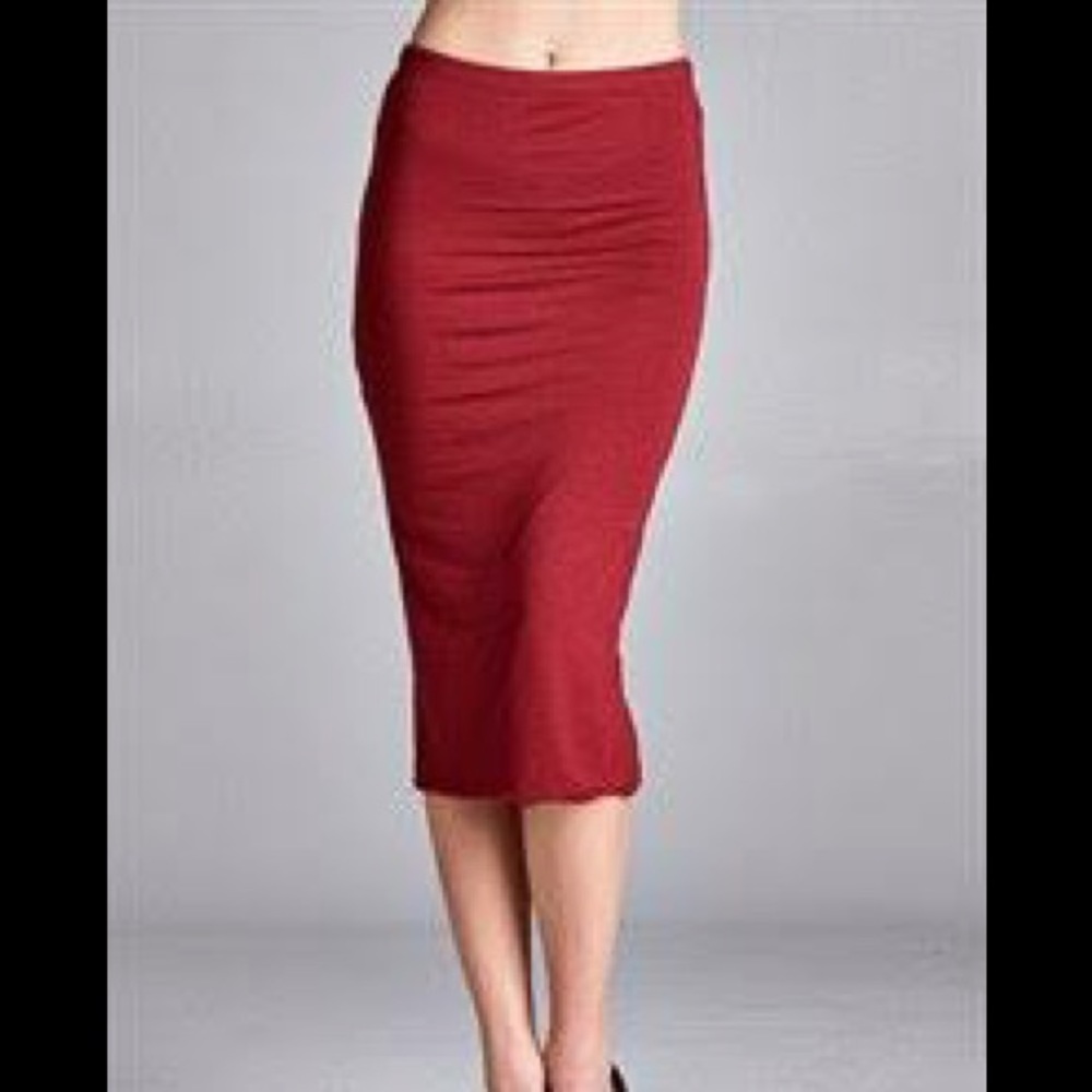 Burgundy midi skirt